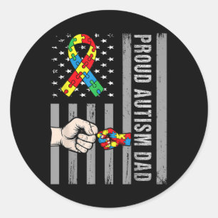 Sticker Rond Fier Autisme Papa American Flag Sensibilisation su