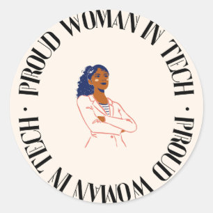 Sticker Rond Fier femme en technologie