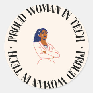 Sticker Rond Fier femme en technologie