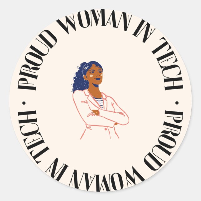Sticker Rond Fier femme en technologie (Devant)