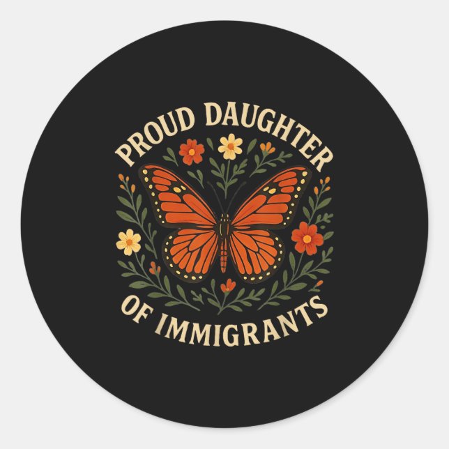 Sticker Rond Fier Fille Des Immigrants Fleurs Papillon (Devant)