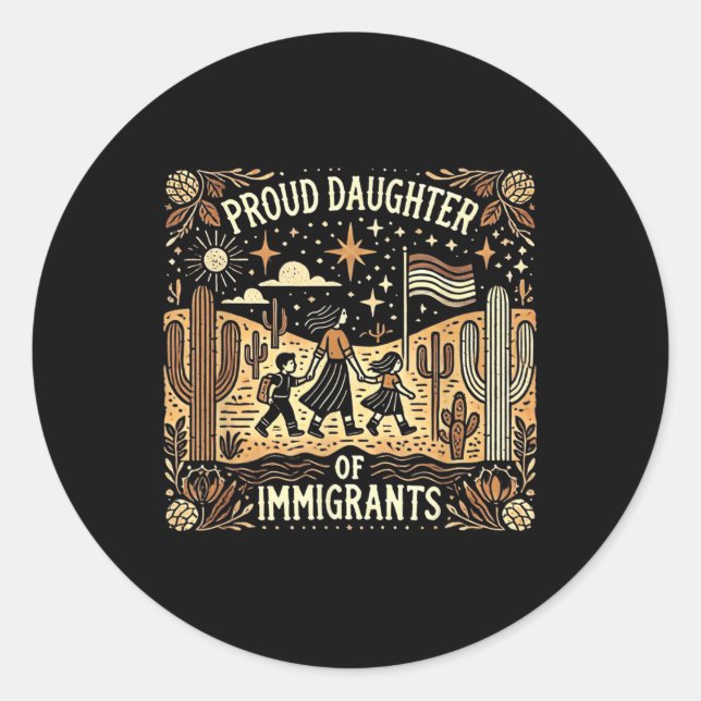 Sticker Rond Fier Fille Des Immigrants Mexicains (Devant)