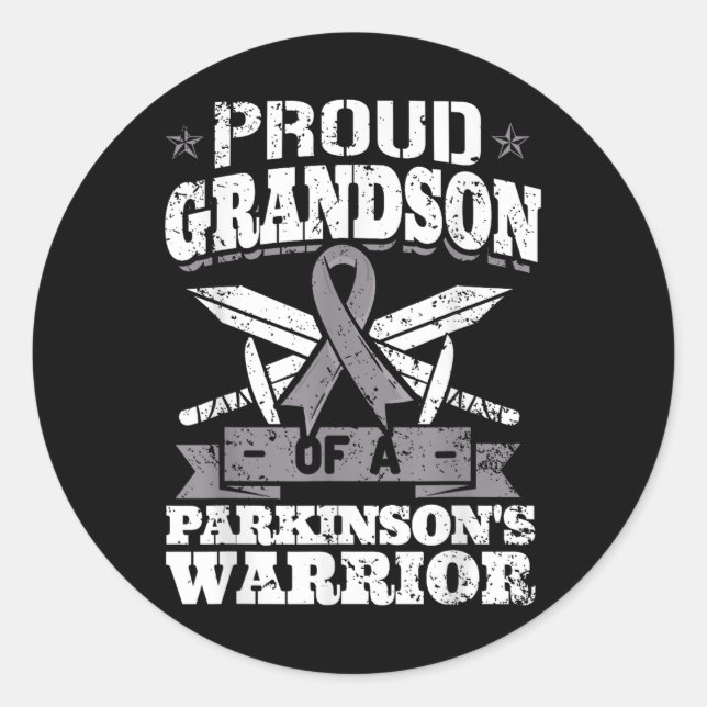 Sticker Rond Fier Grand-Fils D'Un Parkinsons Guerrier Décerceur (Devant)