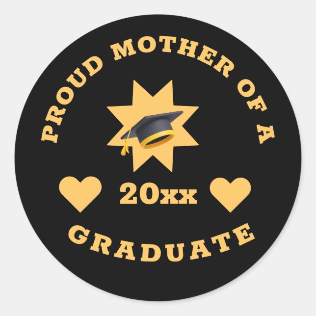 Sticker Rond Fier Mère De Grad Année Diplômée Or Noir (Devant)