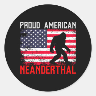 Sticker Rond Fier Nandertal américain   États-Unis Drapeau & 