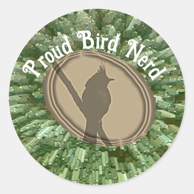 Sticker Rond Fier Oiseau Nerd Silhouette Brown Oiseau vert (Devant)