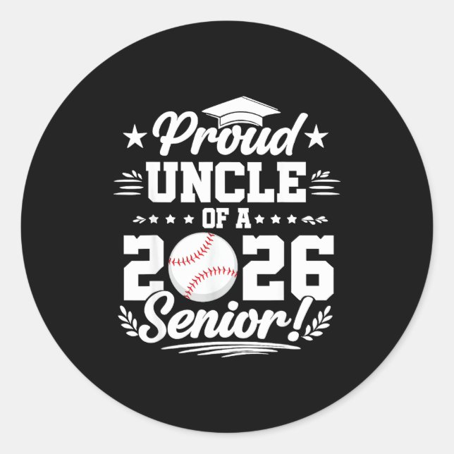 Sticker Rond Fier oncle d'un diplômé de baseball senior 2026  (Devant)