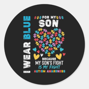 Sticker Rond Fier papa autiste, je porte le bleu pour mon fils
