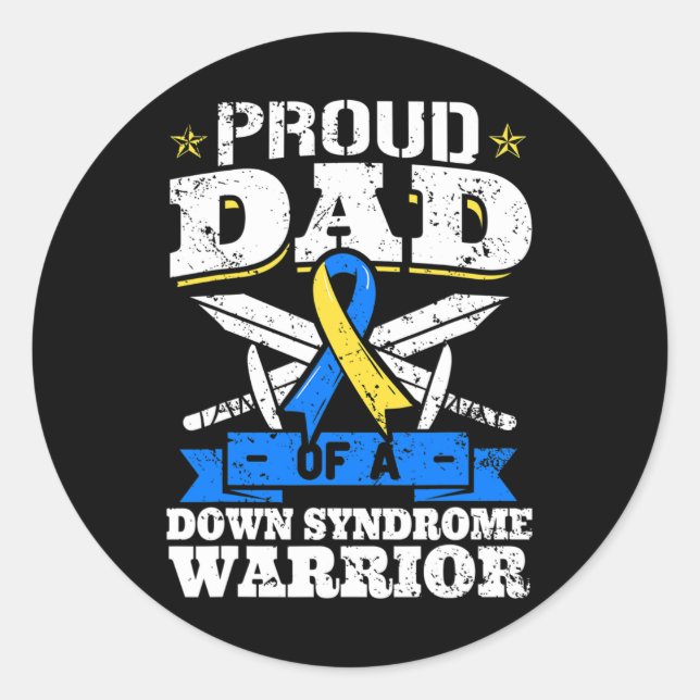 Sticker Rond Fier papa d'un syndrome de Down Le guerrier du Tri (Devant)