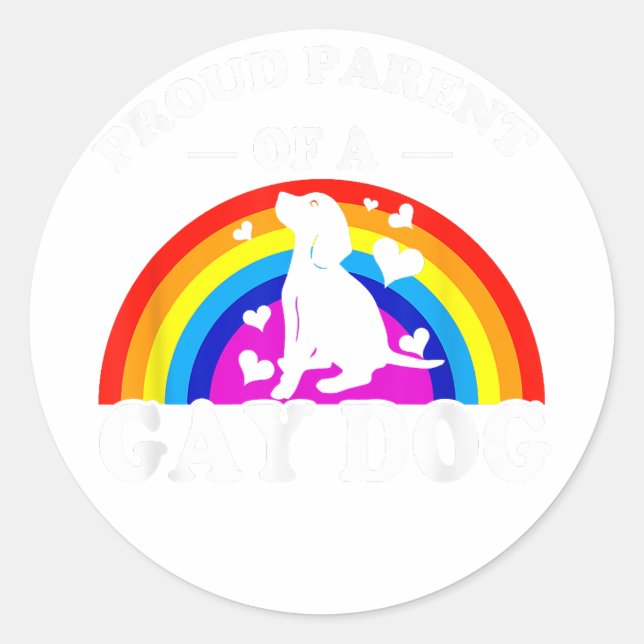 Sticker Rond Fier parent d'un chien gay LGBT drôle de chien arc (Devant)