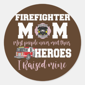 Sticker Rond Fier Pompier Maman Soutien Mince Ligne Rouge
