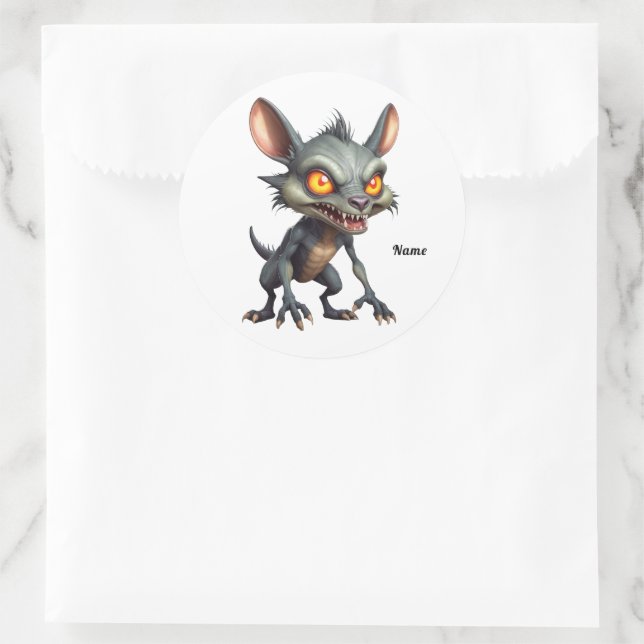 Sticker Rond Fierce Chupacabra Art Spiky Fourrure Imaginaire Cr (Sac)