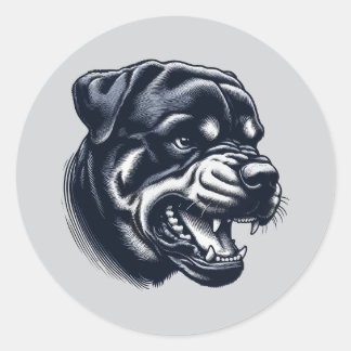 Sticker Rond Fierce Rottweiler Head – Monochrome
