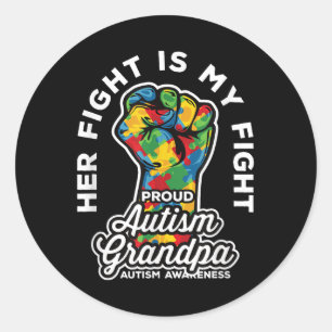 Sticker Rond Fière Autisme Grand-père Son combat est mon soutie