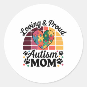 Sticker Rond Fière Autisme Mama Avec Coeur Et Puzzle Design Sti