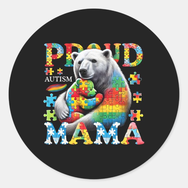 Sticker Rond Fière autisme Mama Ours Amour Sensibilisation sur  (Devant)