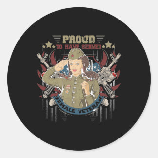 Sticker Rond Fière D'Avoir Servi Femme Vétérinaire Drapeau Amér
