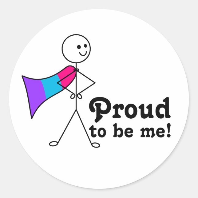 Sticker Rond Fière d'être moi Androgyne Pride super héros (Devant)