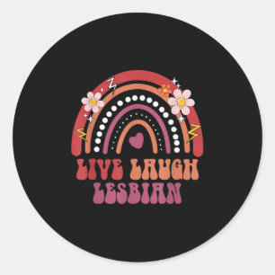 Sticker Rond Fière Fierté Lesbienne Vivre Rire Rétro Groovy Fie