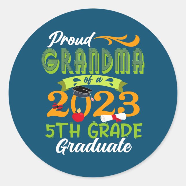 Sticker Rond Fière Grand-Mère De 2023, 5E Année D'Études (Devant)