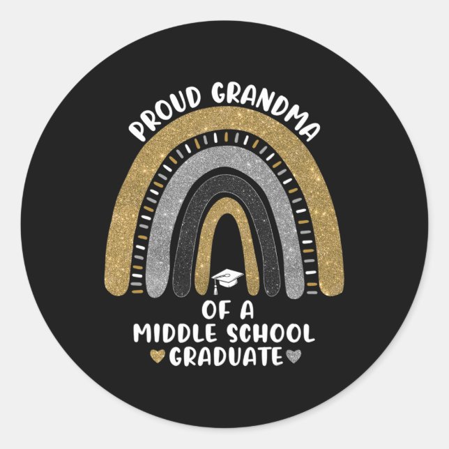 Sticker Rond Fière Grand-Mère D'Un Diplômé Du Secondaire Arc-En (Devant)