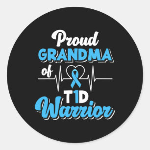 Sticker Rond Fière Grand-Mère D'Un Guerrier T1D Diabète Diabéti