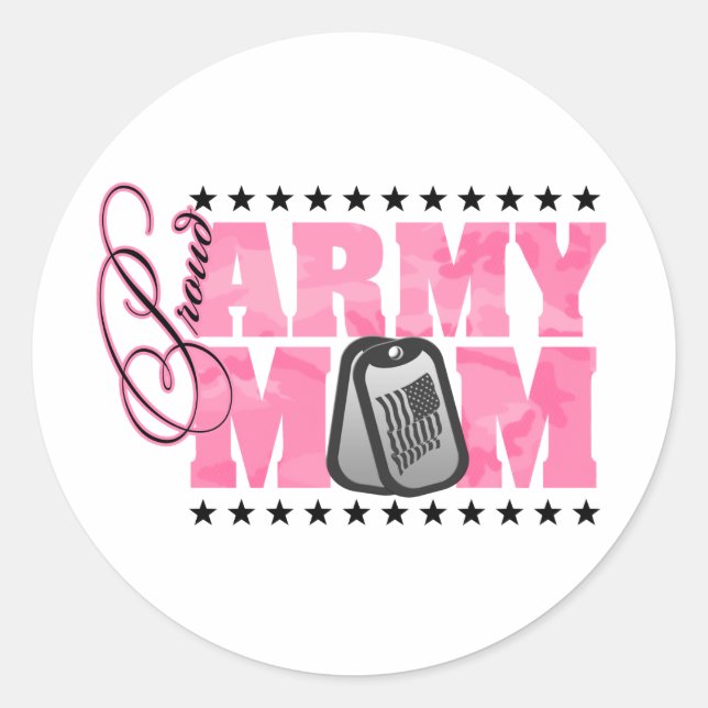 Sticker Rond Fière maman de l'armée Camo rose (Devant)