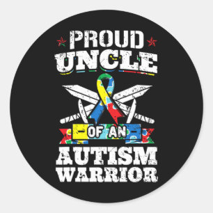 Sticker Rond Fière Oncle D'Un Autisme Guerrier Autiste Lauréats