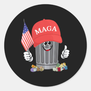 Sticker Rond Fière poubelle Trump Supporter Trash Can Cartoon F
