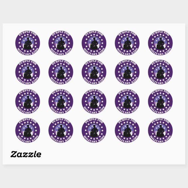 Sticker Rond Fière Violette Pour Les Militaires (arrière - plan (Feuille)