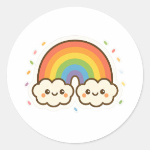 Sticker Rond Fierté arc-en-ciel colorée Kawaii