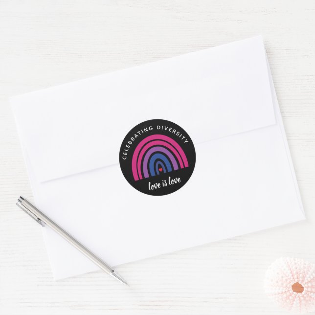 Sticker Rond Fierté bisexuelle célébrant la diversité L'amour e (Enveloppe)