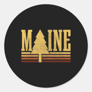 Sticker Rond Fierté de l'État du Maine Arbre Vintage Camping Ra