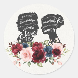 Sticker Rond Fierté et préjugés floraux Jane Austen Wedding Fav