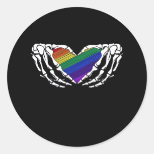 Sticker Rond Fierté - Squelette Mains Tenant Coeur Classique
