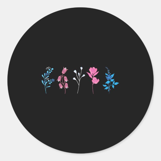 Sticker Rond Fierté transgenre florale, Fleur du drapeau transg (Devant)