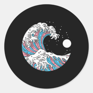Sticker Rond Fierté transgenre LGBTQ Drapeau trans - Vague japo