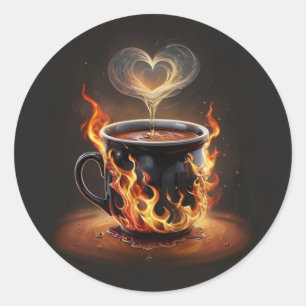 Sticker Rond Fiery Christmas Coffee Cup avec Heart Steam Art