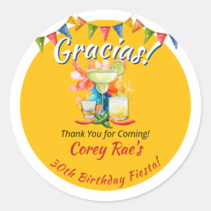 Sticker Rond Fiesta 30 ans Merci Personnalisé "Gracias"