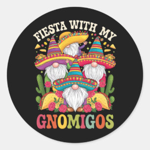 Sticker Rond Fiesta Avec Mes Gnomigos Gnome Cinco De Mayo