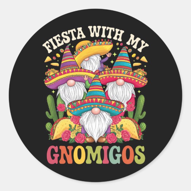 Sticker Rond Fiesta Avec Mes Gnomigos Gnome Cinco De Mayo (Devant)