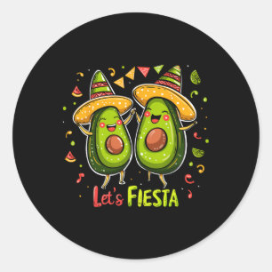 Sticker Rond Fiesta Avocado et Tacos Sombrero Cinco De M