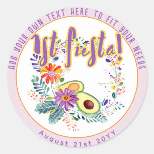 Sticker Rond FIESTA Avocat rose Fleurs Folkart Personnalisé
