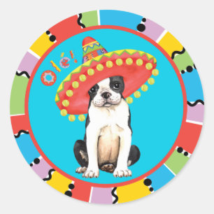 Sticker Rond Fiesta Boston Terrier