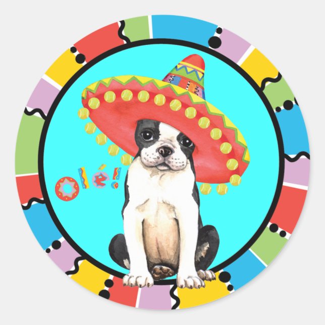 Sticker Rond Fiesta Boston Terrier (Devant)