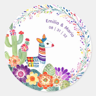 Sticker Rond FIESTA Cactus Artisanat Populaire Fleurs Personnal