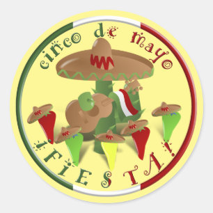 Sticker Rond Fiesta Cactus Cinco de Mayo