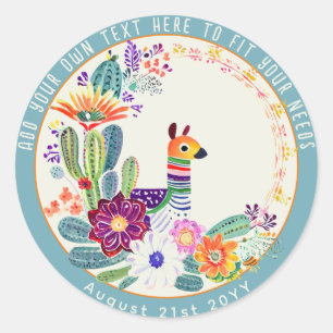 Sticker Rond FIESTA Cactus Lama FolkFlowers Fête Sur-mesure
