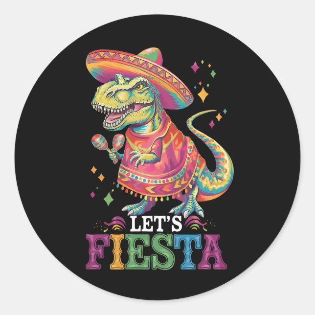 Sticker Rond Fiesta Cinco De Mayo T Rex Dinosaur (Devant)