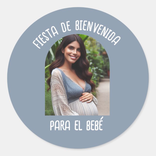 Sticker Rond Fiesta De Bienvenida Para El Bebé Con Foto (Devant)